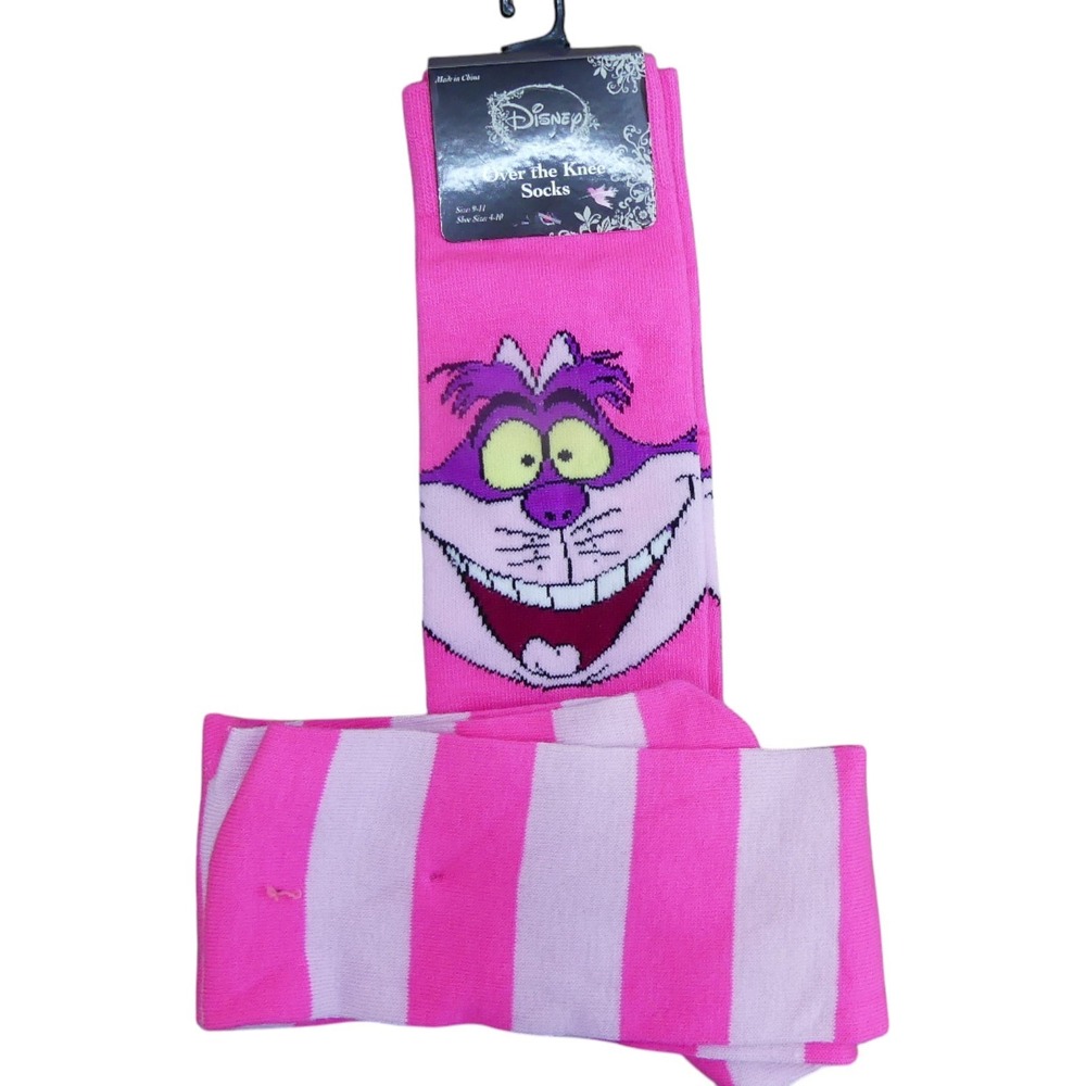 Disney Cheshire Cat Over The Knee Socks Womens 9-11 Pink NWT Striped Alice